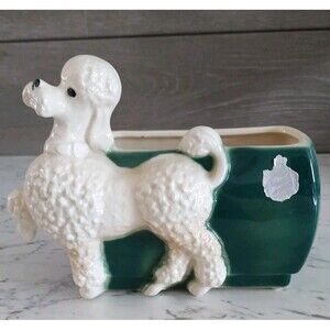Royal Windsor Prancing White Poodle Planter in Green Dog Vintage Royal Copley